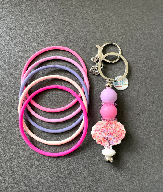 BLEE MINI FLIGHT WITH CHERRY BLOSOM TREE LEAF KEYCHAIN SET