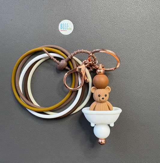 BEAR IN TUB KEYCHAIN W/BRACELET SET