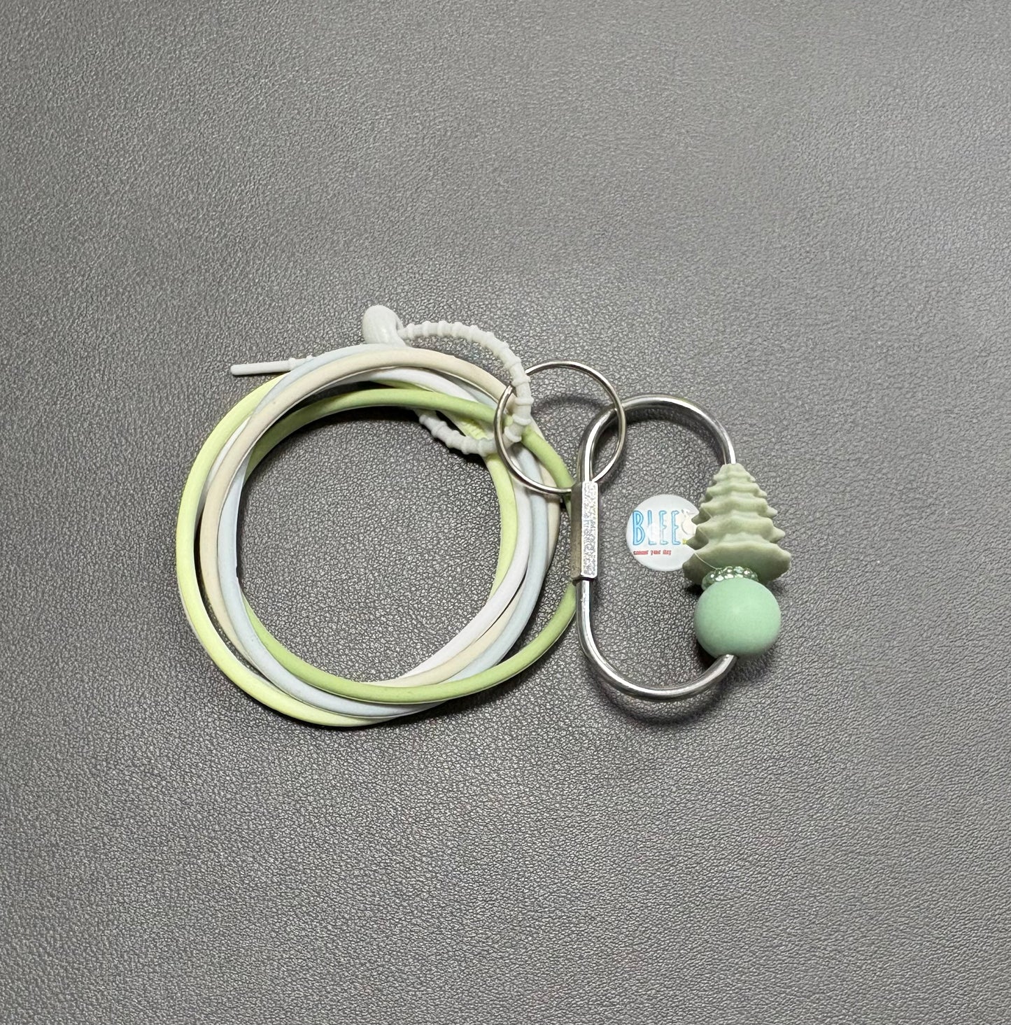 BLEE collection with silicone tree bead silver colour carabiner keychain.