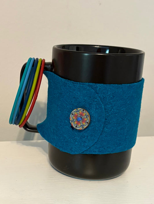 Home made wool mug cozy with matching 5pc bracelet collection